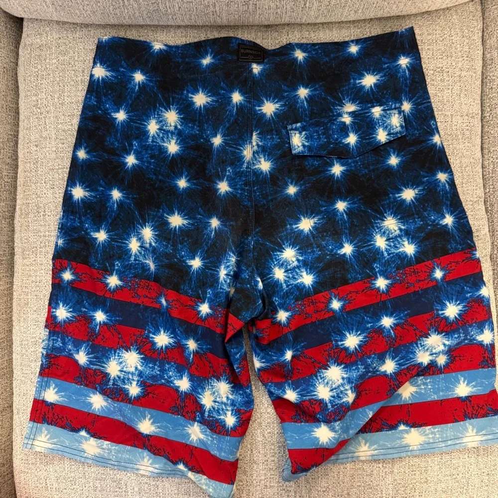 Burnside Swim Trunks American Flag Fireworks‎ Patriotic USA Size 32